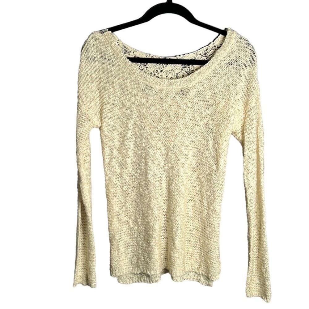 Pink Rose Cream Color Long Sleeve Open Knit Sweater Small